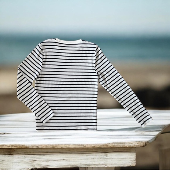 J. Crew Long-Sleeve Striped Everyday Tee Ivory & Antique Navy Size Large - Picture 8 of 8